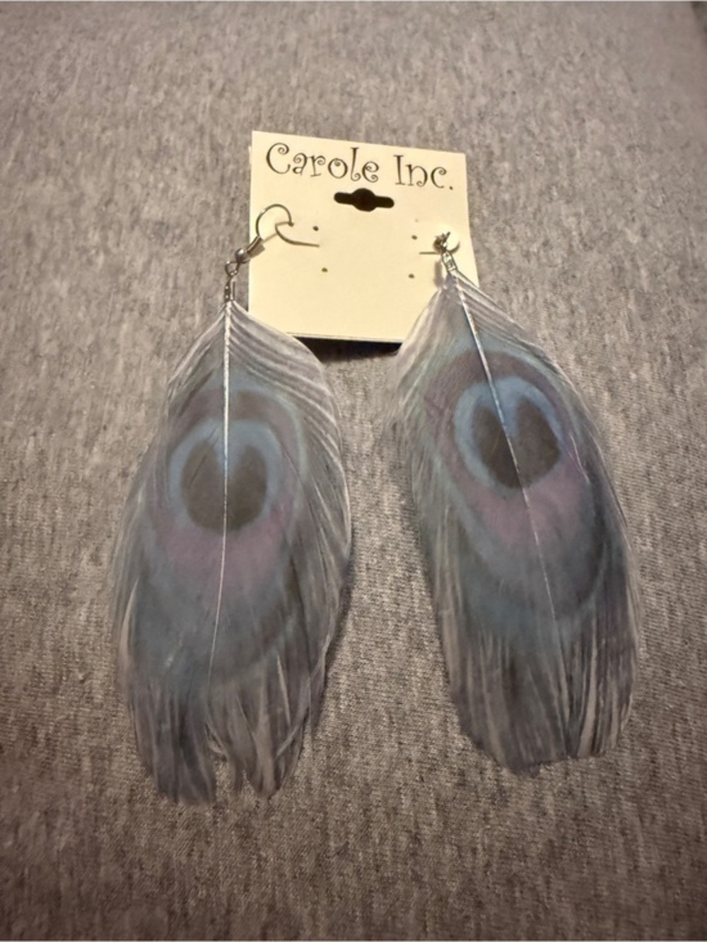Carole Inc. Blue Peacock Feather Drop Earrings